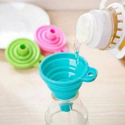 1 pezzo Imbuto mini pieghevole blu, adatto per uso domestico, imbuto in plastica per vaschette dell'olio, imbuto in silicone per forniture da cucina e campeggio all'aperto