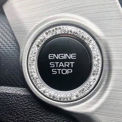 1 pieza Decoración de cristal Anillo de encendido de un solo toque, Pegatina protectora de interruptor de encendido de coche con diseño de strass plateado, Accesorio universal