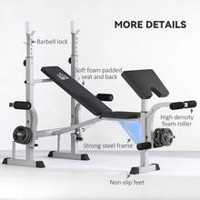 Adjustable Home Gym Bench & Squat Rack | Multiuse Strength Training Bench With Preacher Pad, Leg Developer & Barbell Holder, Grey - Default - View 9