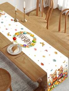 1 pieza Conejito colorido, huevo, mariposa Patrón de 35*180cm Camino de mesa de estilo granja de poliéster para Pascua, decoración alegre del hogar para Pascua, decoración de mesa de comedor para las vacaciones de primavera 2026 - Multicolor - Ver 7