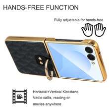 ALuoQ Fashion Quilted Leather (Non-Animal) Electroplated Ring Holder Phone Case, With Camera Protection, Compatible With Samsung Z Flip 3 4 5 6 7 Foldable Screen Protective Case - Blue - View 8