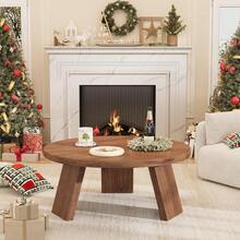 Mesa de café redonda, mesa central moderna con piernas inclinadas, mesas de cóctel de acento para sala de estar, dormitorio, fácil montaje - Marrón - Ver 7