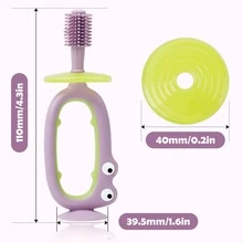 360° Baby Toothbrush With Suction Base,Toddler 12 Months Up,Infant Oral Cleaner, Baby Tongue Cleaner ,Adjustable Safety Shield - Lilac Purple - View 3