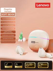 Lenovo LE222 Elegant Bluetooth Earphones, Half In-Ear Design, Cool Breathing Light, HIFI Surround Sound, Smart Noise Cancellation, Bluetooth 6.0, Music & Gaming Dual Mode Low Latency, HD Calling, Wireless Sports Earbuds, Suitable Compatible With Apple, Huawei Smartphones, Computers, Holiday Gift - Gradient Orange - View 12