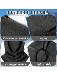 男女通用滑雪面罩拉法帽，抓绒冬季防风连帽围巾帽保暖面罩颈部保暖罩 - A - 查看 4