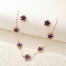 3pcs Set Rhinestone Clover & Flower Jewelry Set, Black Gold Color Accessories, Lightweight Luxury Style Jewelry, Versatile For Commuting, Brightening Skin Tone, Affordable High-End Jewelry, Date Outfit, Office Chic, Photo-Shoot Accessories - WZ2JT - View 5