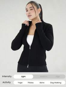 3-Piece Women's Sports Jacket With Thumb Hole, Small Stand Up Collar, Streamlined Long Sleeved Jacket With Pull Pockets, Low Impact Sports Yoga For Daily Casual Wear In Spring, Autumn And Winter - 彩色 - 查看 4