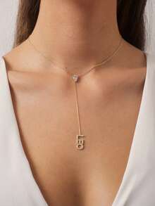 Dây chuyền chữ dọc bằng bạc Sterling 925, dây hình chữ Y, chữ đính đá Cubic Zirconia, trang sức cá nhân hóa. - Chuỗi chữ Y - Xem 2