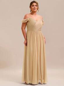 EVERPRETTY Đầm phù dâu màu vàng ánh kim, kiểu dáng thanh lịch, hở vai, họa tiết hoa, thích hợp cho đám cưới mùa xuân/hè, lễ hội và các buổi tiệc kỷ niệm. - Vàng - Xem 4