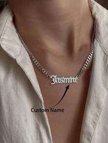 Personalized Simple Custom Necklace For Men And Women, Silver Chain Necklaces Customized Letter Name Pendants, Hip-Hop Style Jewelry, Multi-Font Selection For Anniversaries, For Valentine's Day, For Mother's Day, For Weddings, For Daily Wear, For Birthdays Valentines, Back To School, School Gift, For Office, For School, For Classroom, For Teacher Gifts, For University, For Colleague, For Dorm Rooms, For Teenagers, Junior High School Students, College Students, Customized Fashion Word Necklaces, Chic Autumn,Delicate Romance - 彩色 - 查看 12