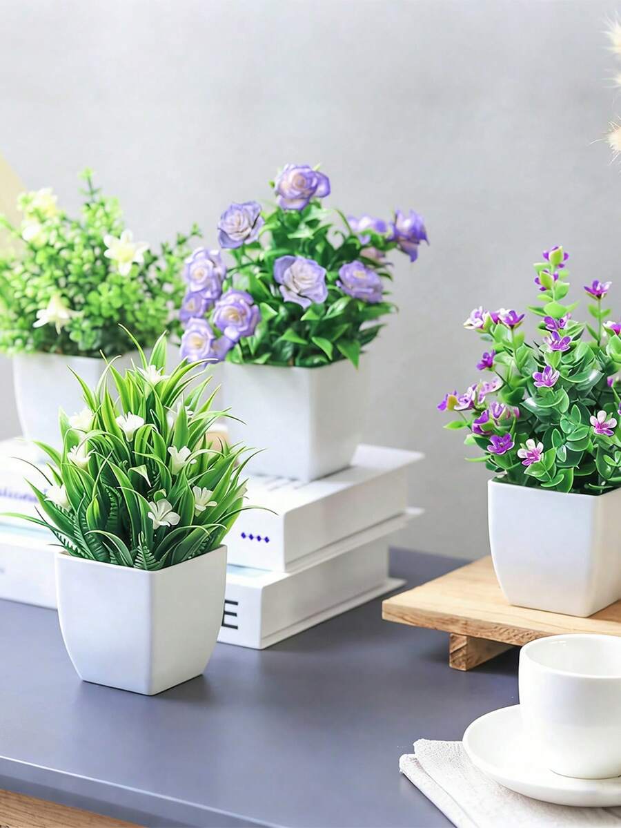 1pc Artificial Potted Plant With Flowers, Suitable For Indoor Decor, Spring Decor, Farmhouse Tabletop, Wedding Decoration, Greenery Planter, Ideal Gift For Valentine's Day & Mother's Day, Suitable For Centerpiece, Holiday Party, Garden, Living Room Home Decor - Multicolor - View 1