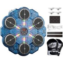 Máquina De Boxeo Musical, Saco De Boxeo De Pared Con 9 Velocidades Sin Necesidad De Taladrar La Pared, Equipo De Boxeos Para Gimnasio Con LED Y Guantes, Entrenador De Boxeos Con Ritmo Inteligente - Azul - Ver 9