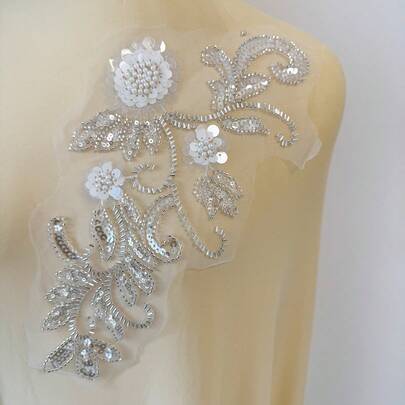 1 pieza de Aplique de encaje con lentejuelas transparentes de cuentas 3D, pegatina de tela decorativa bordada, elegante, decorativa