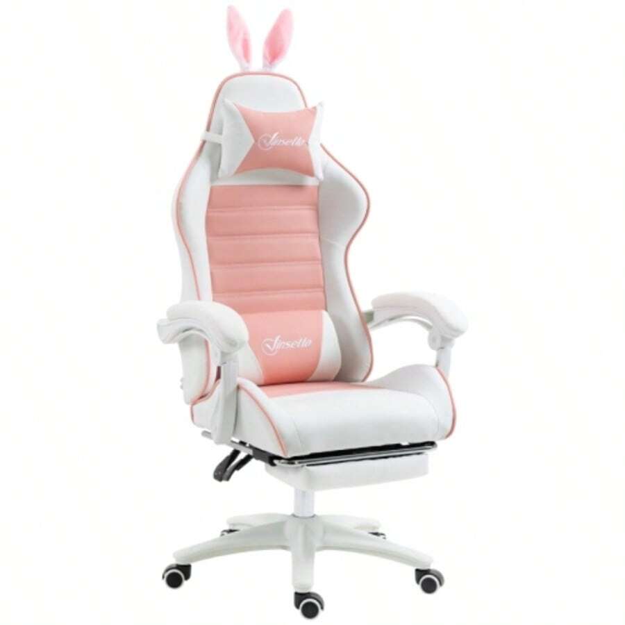 Ergonomic Gaming Chair With Lumbar Support, Footrest, Bunny Ear Armrests, Headrest, Adjustable Height And Reclining Function - Pink - Multicolor - View 1