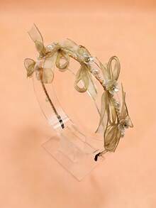 Girls' Mesh Fabric Bow Rhinestone Pearl Headband, Suitable For All Seasons - Khaki - View 6