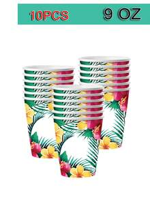 10pcs Tropical Hawaiian Party Supplies - Hawaiian Party Decorations, Palm Leaves, Hibiscus Flower Disposable Paper Plates And Napkins | Suitable For BBQ And Summer Parties, Christmas, Weddings, Beach, Graduation - Multicolor - View 8