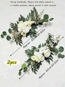 2 Buah Set Bunga Lengkungan Pernikahan Buatan, Cocok Untuk Lengkungan Pernikahan, Pesta Lajang, Latar Belakang Upacara dan Resepsi, Bunga Lengkungan Pernikahan, Dekorasi Papan Selamat Datang Pernikahan, dan Susunan Upacara Resepsi, Menggunakan Bunga Oranye Terbakar Palsu (Dihiasi dengan Warna Putih dan Gading) - Putih - View 3