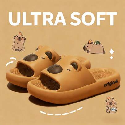 New Capybara Design Women's Slippers, Cute Cartoon Capybara Slippers, Animal Pattern Cloud Slippers, Multifunctional High-Quality EVA Material, Lightweight Waterproof Summer Slippers, Suitable For Indoor, Daily Wear, Bathroom, Shower, Spa, Swimming Pool, Shopping And Beach, Soft Padded Insole, Odor-Resistant, Non-Slip Sole, Comfortable , Comfortable Home Slippers, Couple Cute Slippers, Cute Style Casual Shoes, Daily Comfortable Slippers