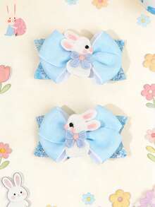 2pcs/Set Girls Easter Rabbit Hair Clips, Glitter Rabbit Hair Clips, Embroidered Bow Hair Clips, Cute Sweet Style Hair Accessories, Easter Holiday Gift, Party Hair Decor, Suitable For Teens - Multicolor - View 2