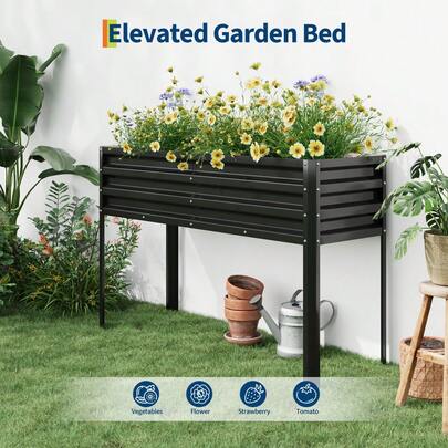 Galvanized Raised Garden Bed with Legs, 50*17*32 in Large Elevated Planter Box for Outdoor Vegetables, Flowers & Herbs, Sturdy Metal Raised Beds for Backyard, Patio, Balcony, Black