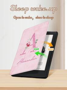 6英吋新Kindle (第11代 - 2024/2022版) 保護殼 - PU皮革保護殼，具備自動睡眠/喚醒功能，相容於7英吋Kindle Paperwhite第12代2024電子閱讀器，Clara Colour、Clara Bw，粉色大理石紋理搭配姓名設計 - 彩色 - 查看 5