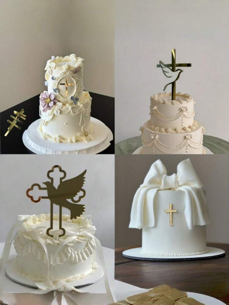 5/10/20 piezas Decoraciones de pastel de acrílico, adecuadas para Pascua, , Comunión, Ceremonia, , Ceremonia de Nombramiento, Decoración de pastel de Comunión, Decoración de Pascua, Decoración de cumpleaños cristiano, Decoración de mesa de postres de boda cristiana, Decoración de hornear, Decoración de fiesta - Dorado - Añade 4