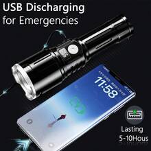 1pc Super Bright Long Range LED Flashlight, USB Rechargeable Waterproof Tactical Flashlight, Outdoor Emergency Torch - Star - View 6