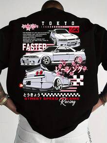 Men's Sakura JDM T-Shirt - Tokyo Speed Team Print For Car Shows & Daily Wear - Black - View 1