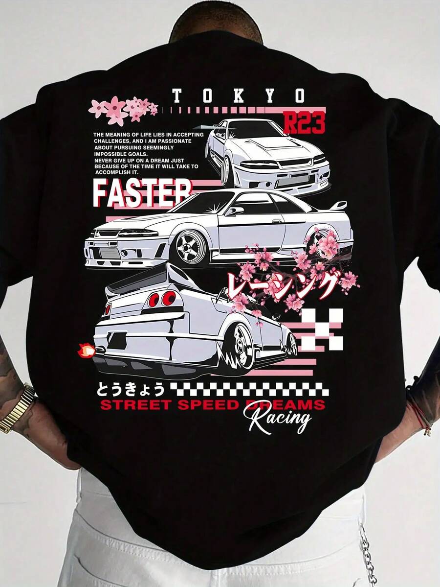 Men's Sakura JDM T-Shirt - Tokyo Speed Team Print For Car Shows & Daily Wear - Black - View 1