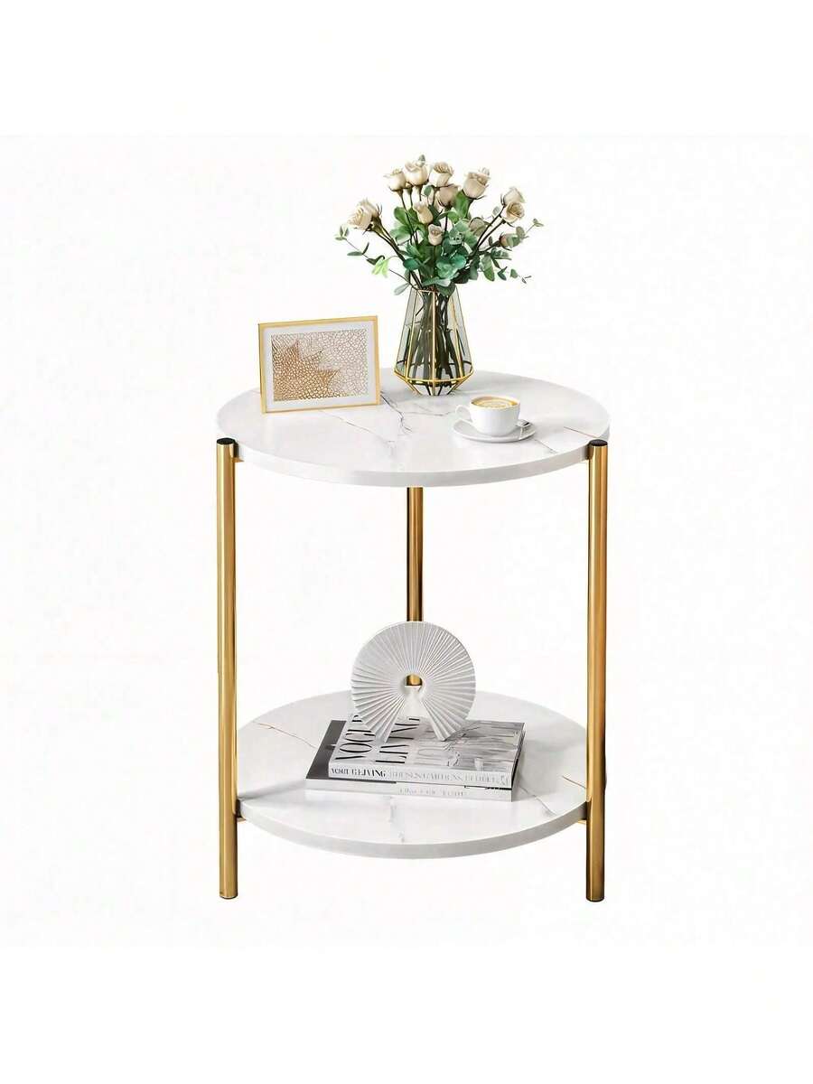 Senmeo Double-Tier Round Side Table, Minimalist Sofa Table & Coffee Table, Dual-Purpose Indoor/Outdoor Decorative Table Double-Layer Metal Reinforcement, Easy Assembly Suitable For Indoor/Outdoor Decor, Daily Use In Bedrooms And Living Rooms, Bedroom Furniture, Indoor Outdoor Table, Sleek Furniture, Modern Decor, Sturdy Table, Multipurpose Table, Accent Table, Small Space Solutions - 白色 - 查看 1