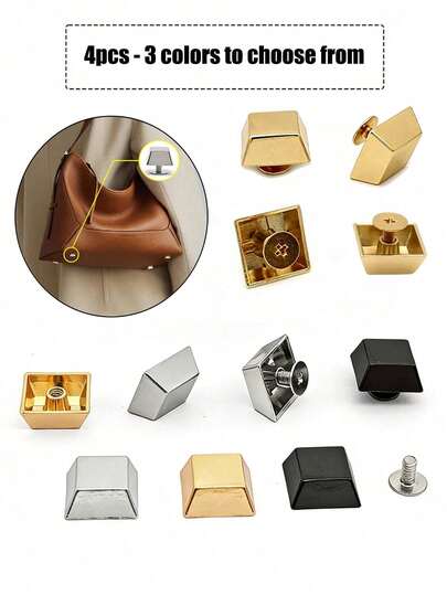 4pcs 15mm Diy Trapezoidal-Shaped Bolt Flat Head Screw, Mushroom Nail Arc Screw Decorative Bag Hardware Handbag Bottom Nail Luggage Accessories, Orange Leather Wear-Resistant Nail Buckle, Punk Metal Nail Cloth Buckle, Luggage, Crafts, Clothing, Bags, Shoes, Handicraft Enthusiasts Must-Have