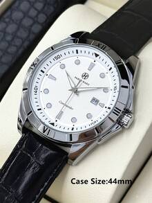 1pc Pablo Raez Business Classic Men's Watch, Luxury Original Stainless Steel Charming Men's Wristwatch, Silver Non-Oxidizing Large Dial, 50m Waterproof, PU Leather Soft Breathable Strap, Minimalist Calendar, Fashion Charm, High Quality AAA Top Brand New Men's Metal Steel Quartz Watch - one-size - View 3