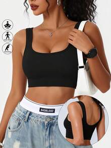 Runway Rest Women's Sports Bras Seamless Bra Small Chest Vest Top Push Up Bra Backless Bralette Breathable Soft Tube Tops Comfortable No Steel Ring Intimates Female Lingerie Underwear - Black - View 1