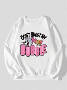 Men's Casual Commuter Cat & Mouse Bubble Letter Print Crew Neck Long Sleeve Sweatshirt, Spring/Autumn - White - View 2
