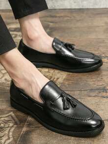 Men's Loafers, Men's Leather Shoes, Tassel Decorated Men's Shoes, Suitable For Saturday Banquets, Dances, Parties, Weddings, Wedding Shoes, Men's Office Work Shoes - màu đen - Xem 5