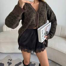 Boho Women's Lace Trim Satin Silk Shorts Shiny Elastic Waist Mini Shorts Pettipants Half Slip Shorts French Knickers Boyshorts For Dresses Full Coverage Underwear Lounge Pants - 彩色 - 查看 1