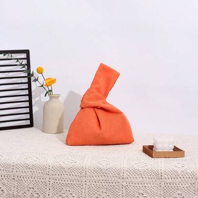 Fashionable Solid Color Corduroy Vest Bag, Minimalist Lightweight Cloud Wrist Casual Shopping Tote Bag, Classic Versatile Compact Handbag