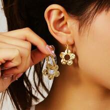 6对时尚百搭的水滴形和五叶花耳环，适合日常佩戴、节日和派对场合 - 彩色 - 查看 7