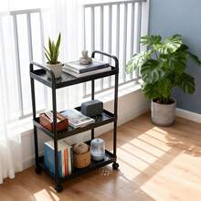 3 Tier Rolling Cart With Wheels, Plastic Roller Cart Organizer With Handle And Lockable Casters, Suitable For Diapers, Baby Nursery, Kitchen, Bathroom, Living Room And Bedside - Black - View 12