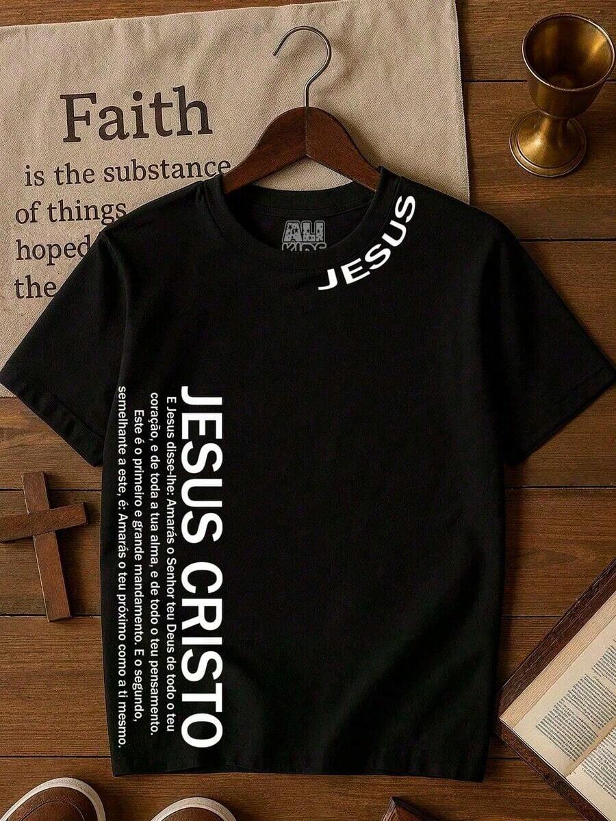 Streetgang Children's And Youth T-Shirt, Boys And Girls, Gospel Jesus Christ Written, 2 To 16 Years Old, 100% Cotton - 黑色 - 查看 1