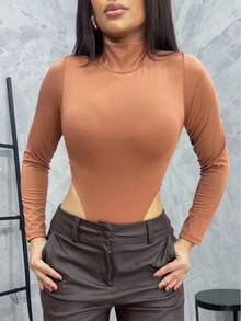 Bodysuit With Long Sleeves, High Neck, And Sleeves - Basic Winter Style - Rust Brown - View 1