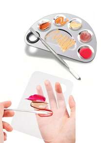 Acrylic Transparent Foundation Mixing Palette, Stainless Steel Mixing Spatula Set, Double-Ended Foundation Mixing Knife For Makeup, Nail Art, Beauty - Multicolor - View 1