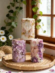 1 Silicone Mold For A Flower Side Face Art Relief Girl Candle, Featuring A Three-Dimensional Design Of The Girl's Side Face And Lily Flowers. The Texture Of The Hair And The Realistic Braided Veins Are Delicately Depicted. - Relief Portrait Candle Mold - View 5