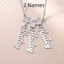 Custom Name Star Pendant Necklace For Women, Personalized 1-4 Names Tag Celestial Charm Necklace, Fashion Jewelry, Ideal For Daily Wear & Gifts On Father's Day - Silvery - 查看 2