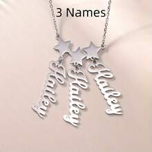 Custom Name Star Pendant Necklace For Women, Personalized 1-4 Names Tag Celestial Charm Necklace, Fashion Jewelry, Ideal For Daily Wear & Gifts On Father's Day - Silvery - 查看 3