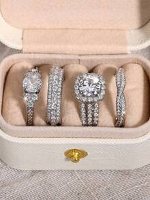 4 Pcs Gorgeous Cubic Zirconia Rings With Box For Women For Wedding Engagement Anniversary Party Jewelry Valentine's Day Gift - 1# - View 2