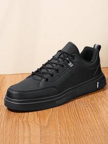 Men's All Black Sneakers Leather Casual Shoes Lightweight Breathable Comfortable Sport Shoes For Men Fashion Athletic Trainers Gift Ide - 全黑 - 查看 4