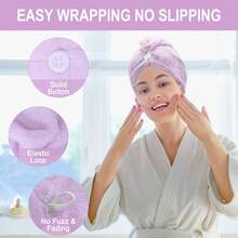 Ręcznik do włosów, 2 sztuki, turban z mikrofibry, superchłonny, szybkoschnący, z guzikami - Wielokolorowe - Zobacz 2