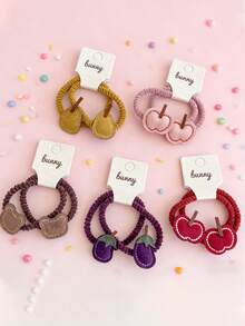 2pcs Cute Bear Apple Hair Bands Fruit Pink Girls Headband Headwear Rubber Elastic Headband Hair Accessories Headdress - Multicolor - View 2