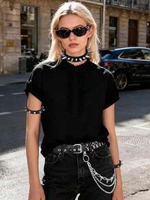 黑色铆钉腰带，尖刺手镯牛仔裤链条哥特铆钉朋克摇滚袖口手镯子弹腰带颓废Emo配饰男女通用 - 黑色 - 查看 4